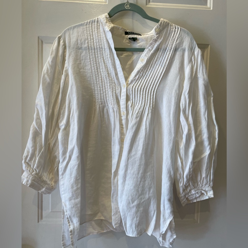 Ralph Lauren White Linen Button Up Top Size XL